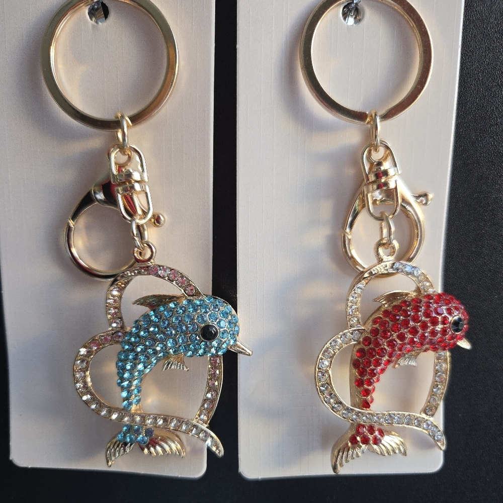 Red OR Blue Dolphin Jumping thru ❤️ Keychain/BagCharms NWT
